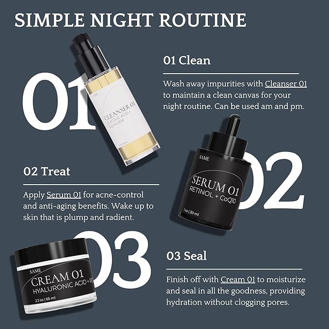 Same Skincare Face Serum 01: CoQ10 Retinol Serum for Face, Vitamin C, Hyaluronic Acid, Facial Serum Supports Anti Aging, Acne, Skin Texture, Fine Lines & Wrinkles, Organic, Vegan, Cruelty Free, 1 oz