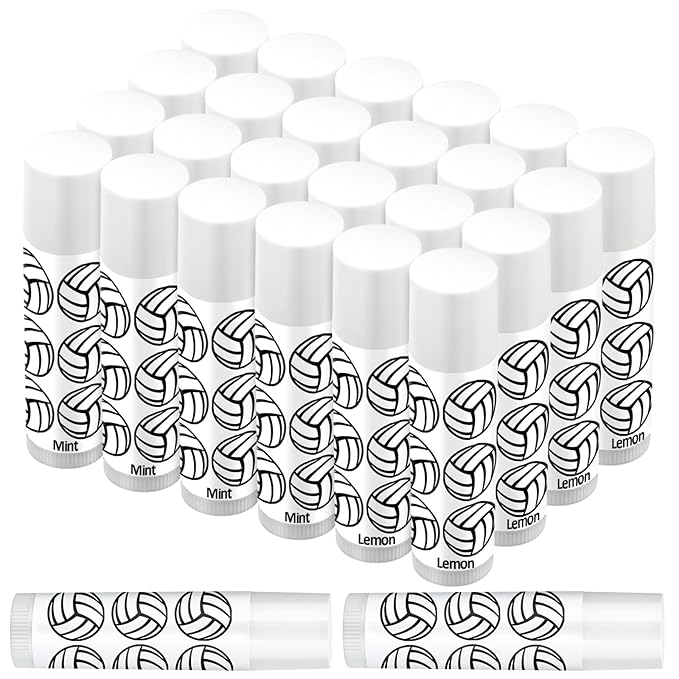 24 Pcs Lip Balm Team Gifts Party Favors - Volleyball Lip Balm Gift for Team Party Guest Supplies (White)