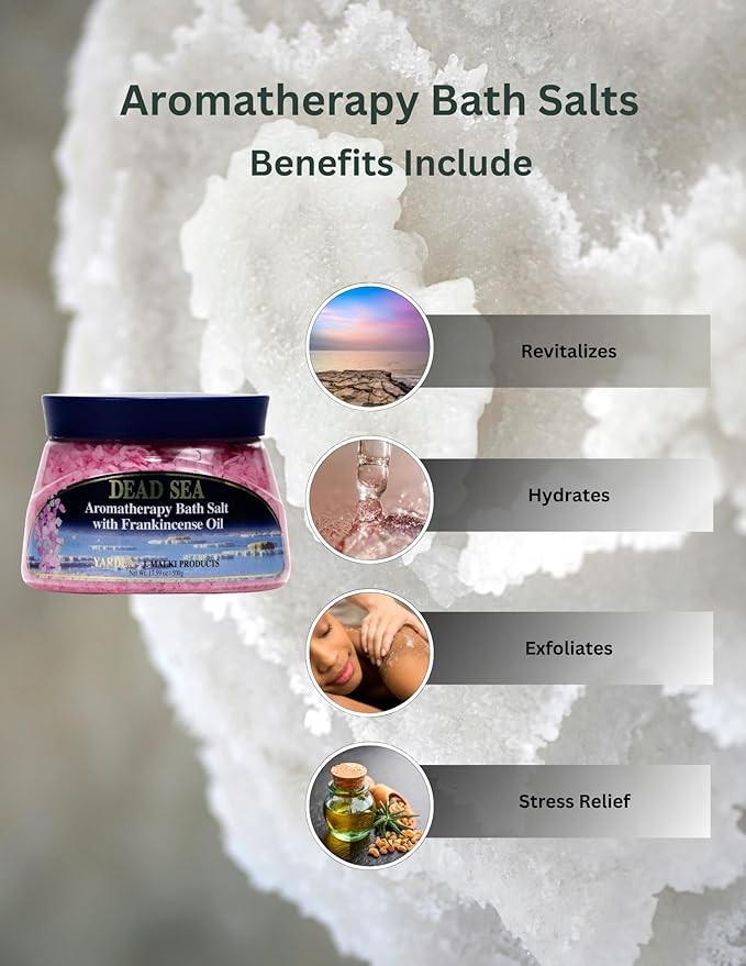 Malki Dead Sea Products Aromatherapy Frankincense Bath Salts - 500g | Soothing Bath Experience with Frankincense Oil | Stress Relief & Relaxation | Dead Sea Bathcare's Aromatherapy Blend