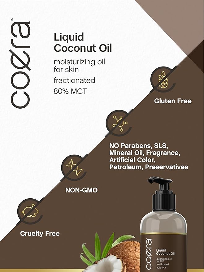 Coera Fractionated Coconut Oil | 8 fl oz | Liquid Moisturizing Oil for Skin | Free of Parabens, SLS, & Fragrances | Packaging May Vary