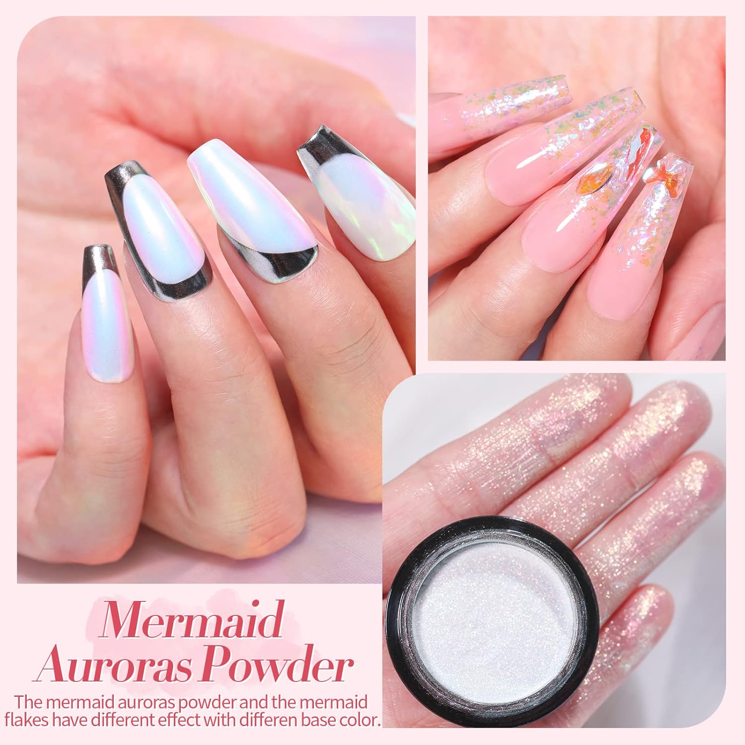 BORN PRETTY Chrome Nail Powder Holographic Nail Art Auroras Mermaid Pearl Nail Powder Reflective Glitter Manicure Pigment Chrome Powder 6 Boxes