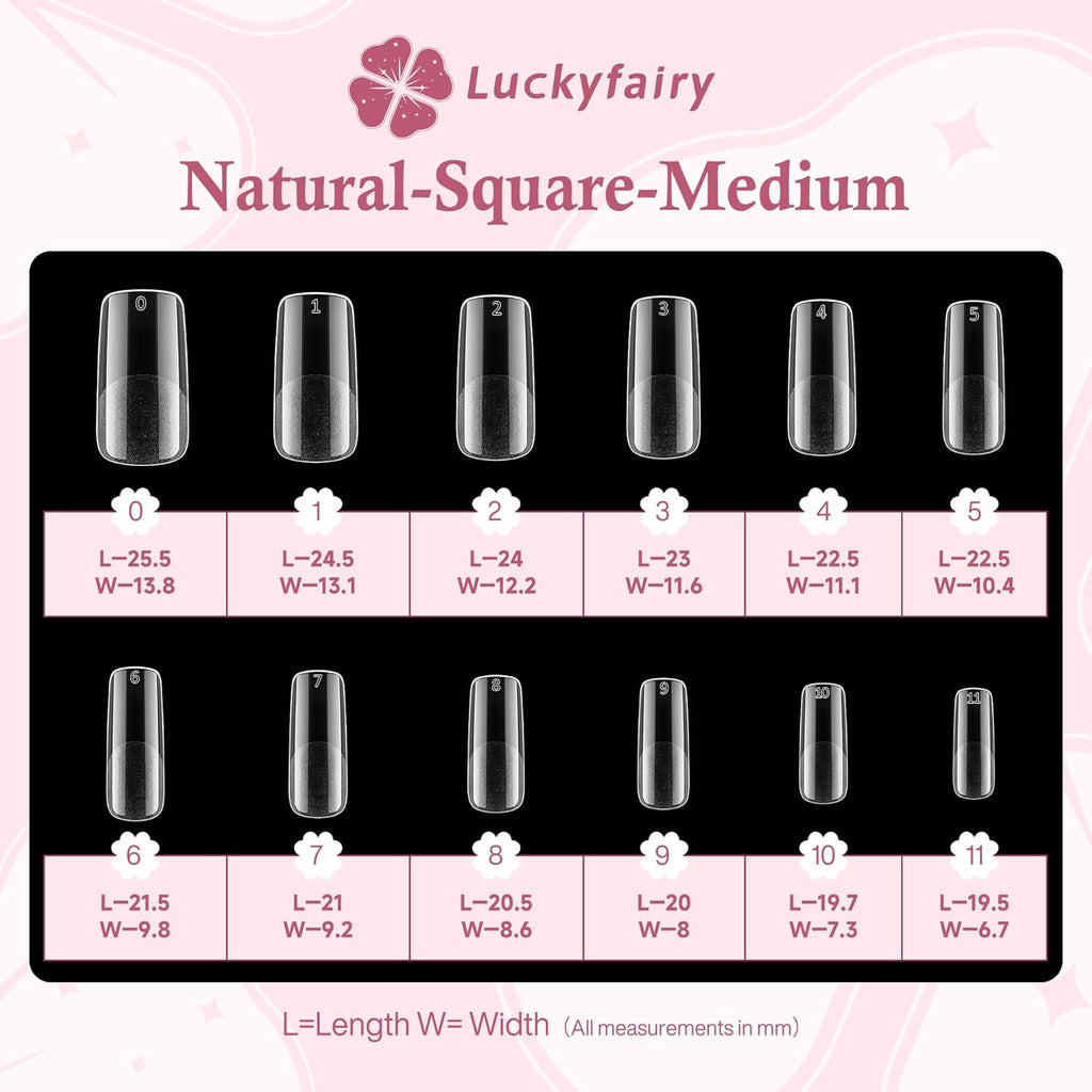 Medium Square Nail Tips, 360pcs Soft Gel Pre-Shaped Acrylic Fake Nails, Half Matte Full Cover Clear Gelly Press on Flase Nail Tips for Extension Nail Manicure Home DIY 12 Sizes Gelly Tips