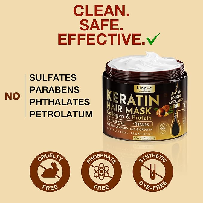 Hair Mask for Damaged Hair – Keratin Treatment for Hair Growth & Hydration – Deep Conditioning Collagen Mask with Protein, Coconut, Jojoba & Avocado Oil – Split Ends Repair & Color-Safe