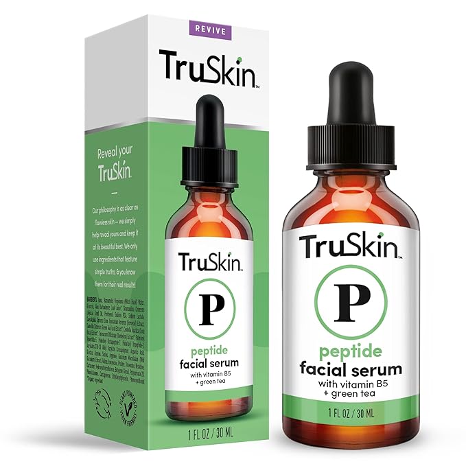 TruSkin Peptide Serum For Face – with Peptides, Amino Acids, Green Tea, Aloe and Vitamins B5 & E – Supports Skin Barrier and Skin’s Natural Collagen, for Firmer-Looking Skin, 1 fl oz