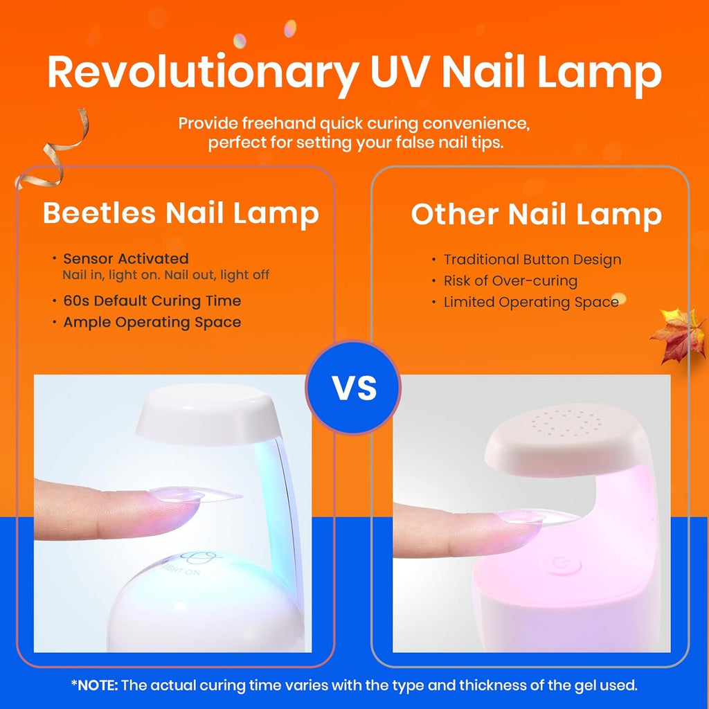 Beetles Gel Nail Kit Medium Almond with Nail Dehydrator and Primer, 576Pcs Half Matte Etch-X Gel Nail Tips Solid Nail Glue Mini Nail Lamp Acrylic Nail Tips Easy DIY Nail Extension Set Gift for Women