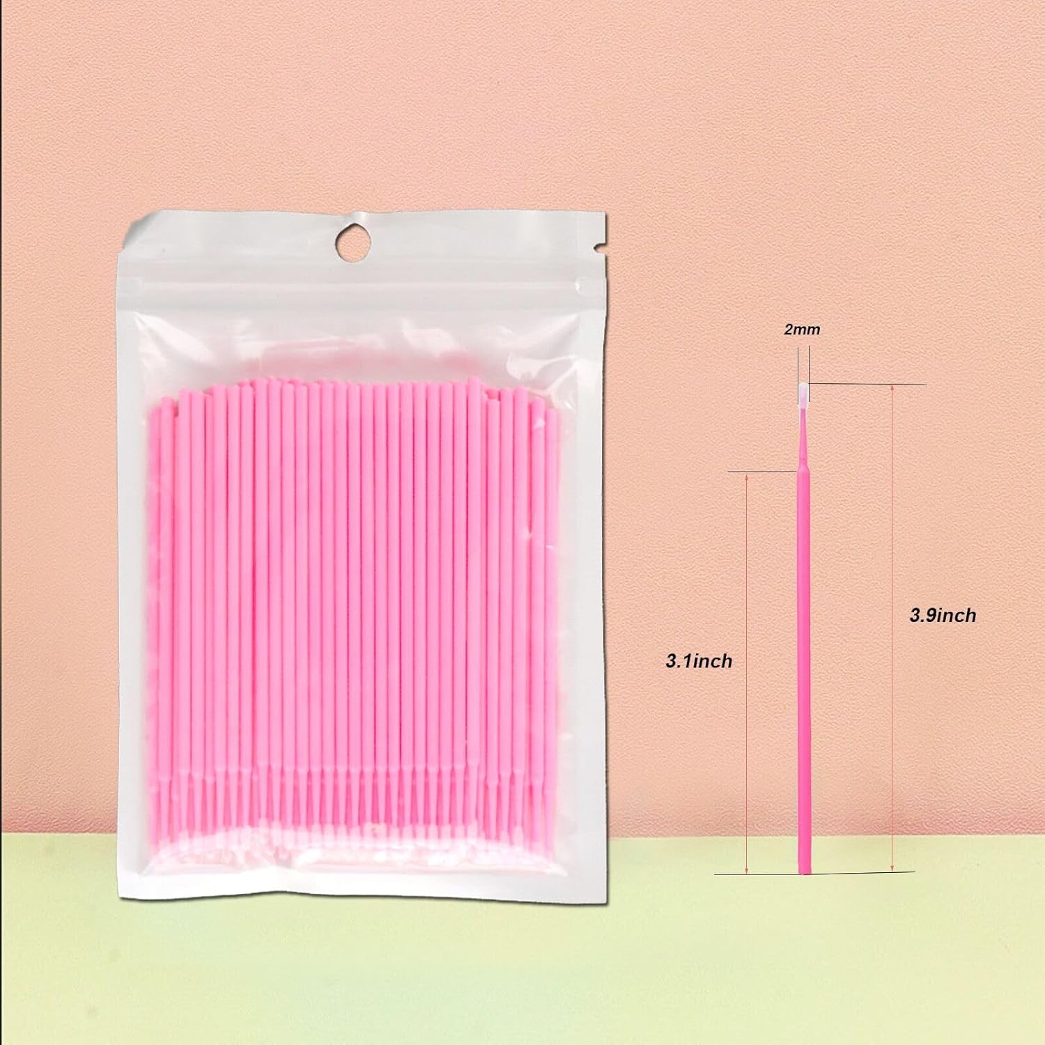 600PCS Microswabs for Eyelash Extensions，Disposable Micro Applicators Brush for Cleaning and Applying Make-up Pink (Head Diameter: 2.0mm)
