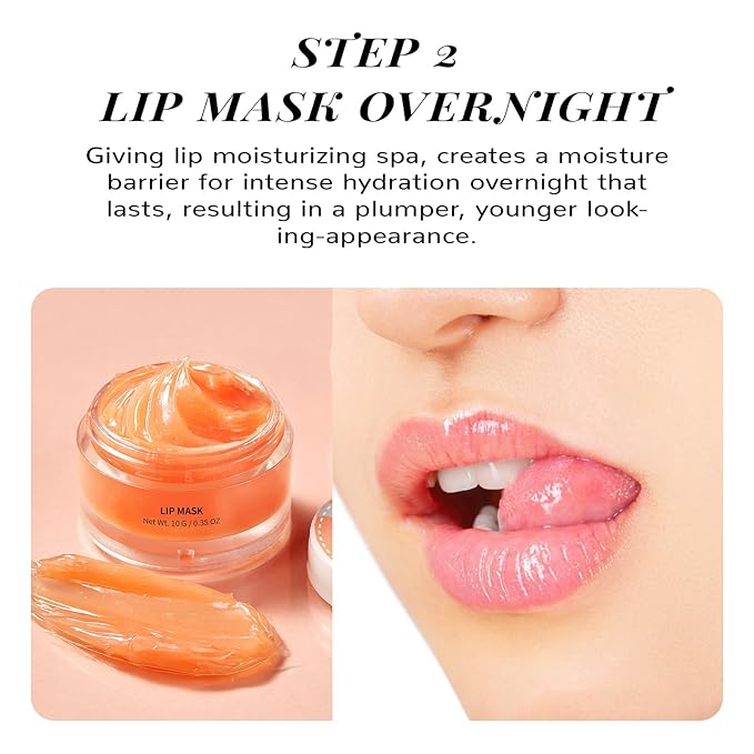 ANAI RUI Lip Mask & Lip Scrub Set, Lip Care Kit, Gift For Mother Girls, Overnight Lip Treatment with Lip Sleeping Mask & Sugar Lip Exfoliator Scrub, Lip Moisturizer for Dry, Chapped, Dark Lips, Peach