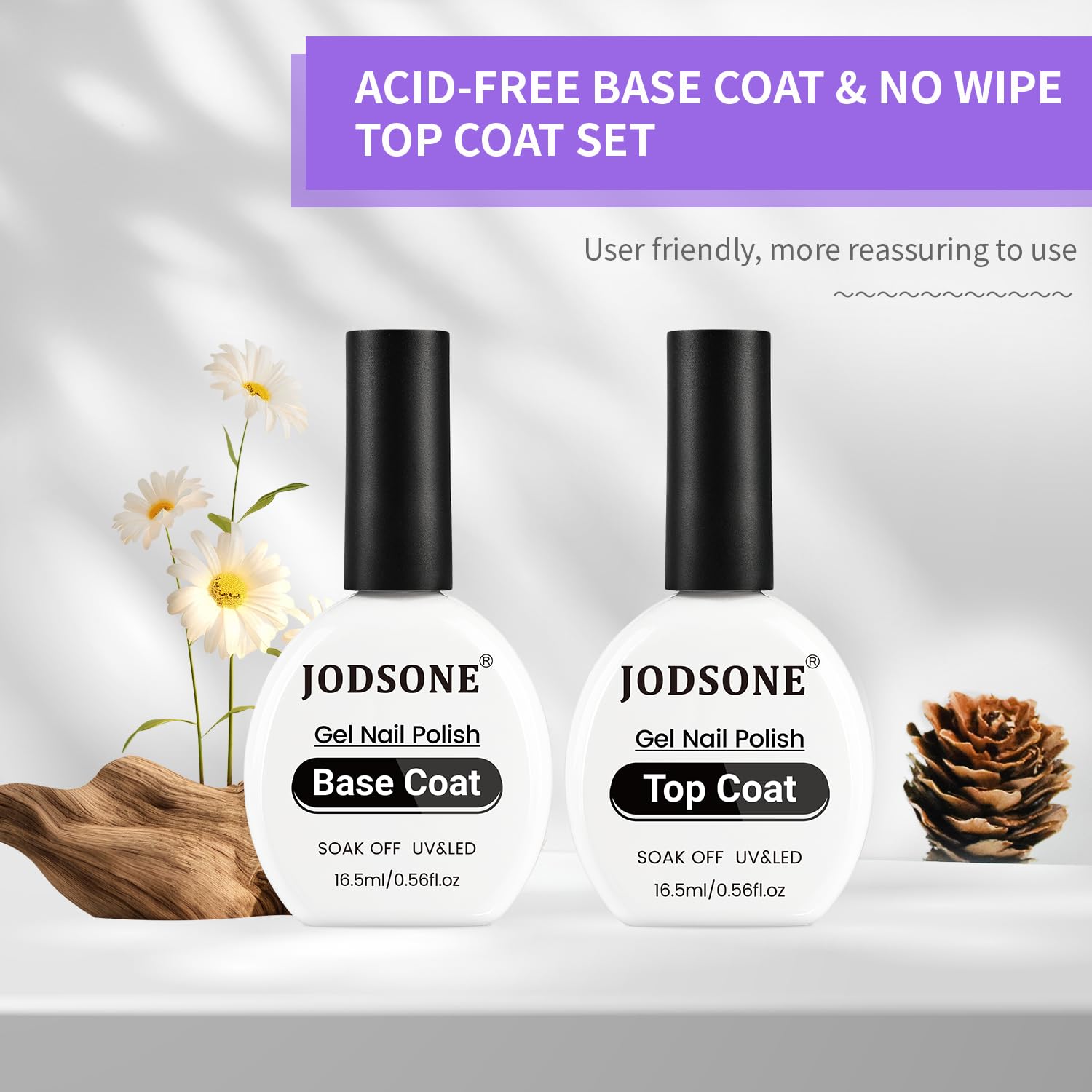 JODSONE 2Pcs 16.5ml Top Coat Base Coat Gel Polish Set No Wipe Clear Long Lasting Need U V Lamp Cured at Home DIY Nail Salon Girl Gift