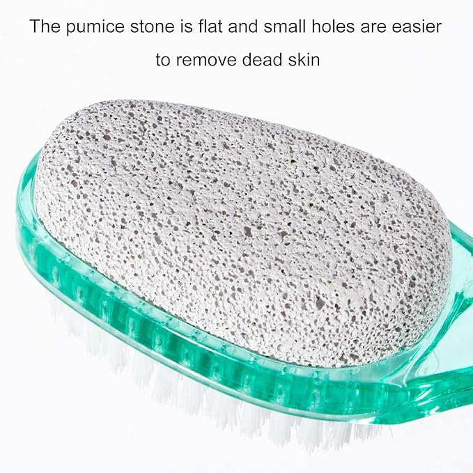 4 Pcs Foot Brush for Shower with Handle 2 in 1,Ooloveminso Large Foot Pumice Stone Brush Scrubber Foot File Calluses Remove Suitable for Horniness Foot Spa,Foot Care Smooth Skin (Green&Transparent)
