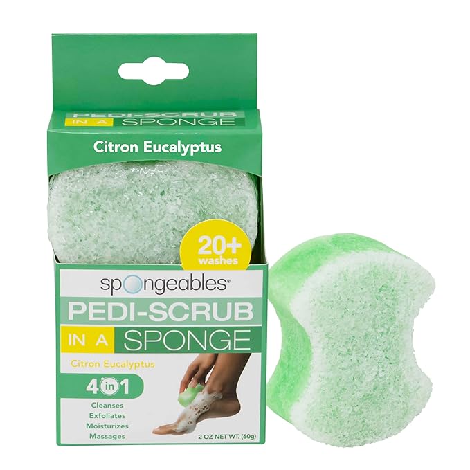 Spongables Pedi Scrub Foot Exfoliating 20+ Wash Sponge, Citron Eucalyptus, 1 Count