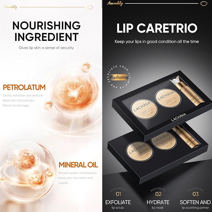 3Pcs Lip Care Set, Exfoliator Lip Sugar Scrub, Lip Mask and Plumping Lip Oil, Effectively Moisturizes Lip Clear, Repairs Dry Lips