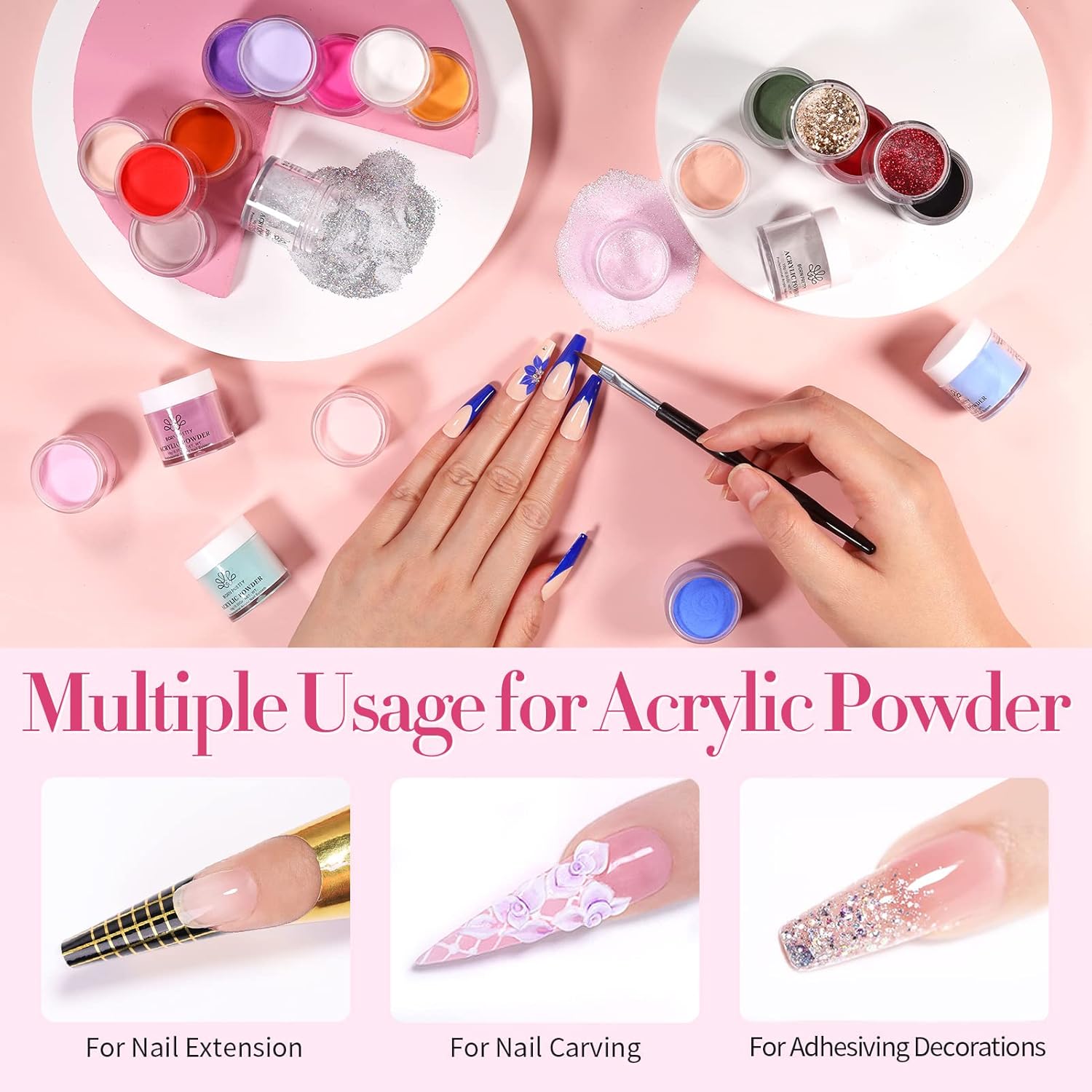 BORN PRETTY Acrylic Powder Set-24 Colors Acrylic Nail Powder Set Fall Winter Colors Pigmented Powders for Nail Extension Gift Home DIY & Salon No Lamp Needed