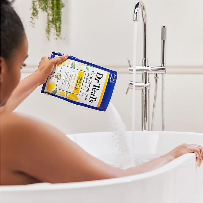 Dr Teal's Pure Epsom Salt, Prebiotic Lemon Balm & Essential Oil, 3 lbs (Pack of 4)