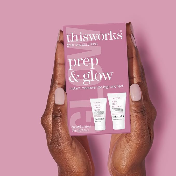 THISWORKS Prep and Glow Gift Set - Travel Size Kit with Perfect Legs Skin Miracle and Perfect Heels Rescue Balm Foot Cream - Nourishing & Hydrating Bodycare Duo
