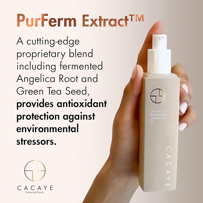 CACAYE 3-in-1 Makeup Cleansing Oil for Face, 2.5 ounces, with CaCay Oil and Vitamin C - Anti Aging Facial Oil Cleanser for Wrinkles and Fine Lines - Clean Makeup Remover for All Skin Types