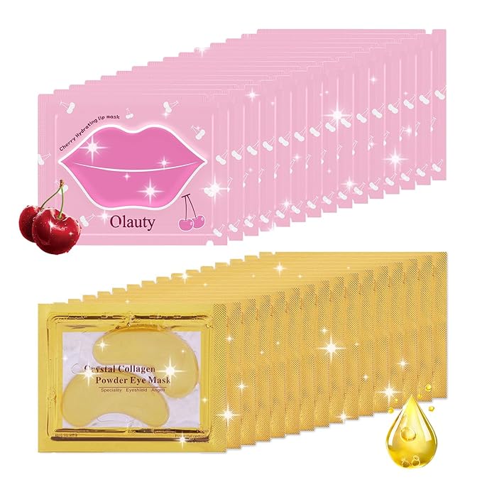 30 Pairs Lip Mask & Eye Mask, 24K Gold Gel Collagen Eye Pads for Puffy Eyes, Effectively Moisturizing the Lip & Eye Skin, Under Eye Patches for Dark Circles, Eye Bags, Wrinkles and Fine Lines
