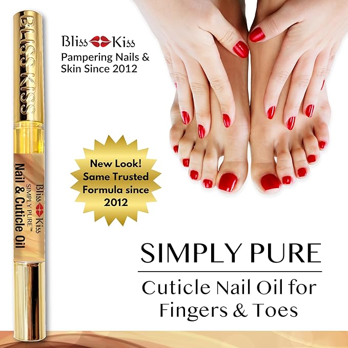 Bliss Kiss | 1 Vanilla Fragrance | Nail Oil Cuticle Pen w/Vitamin E & Jojoba⏤Nail Strengthener Nail Growth Serum for Brittle Peeling Breaking Thin Nails