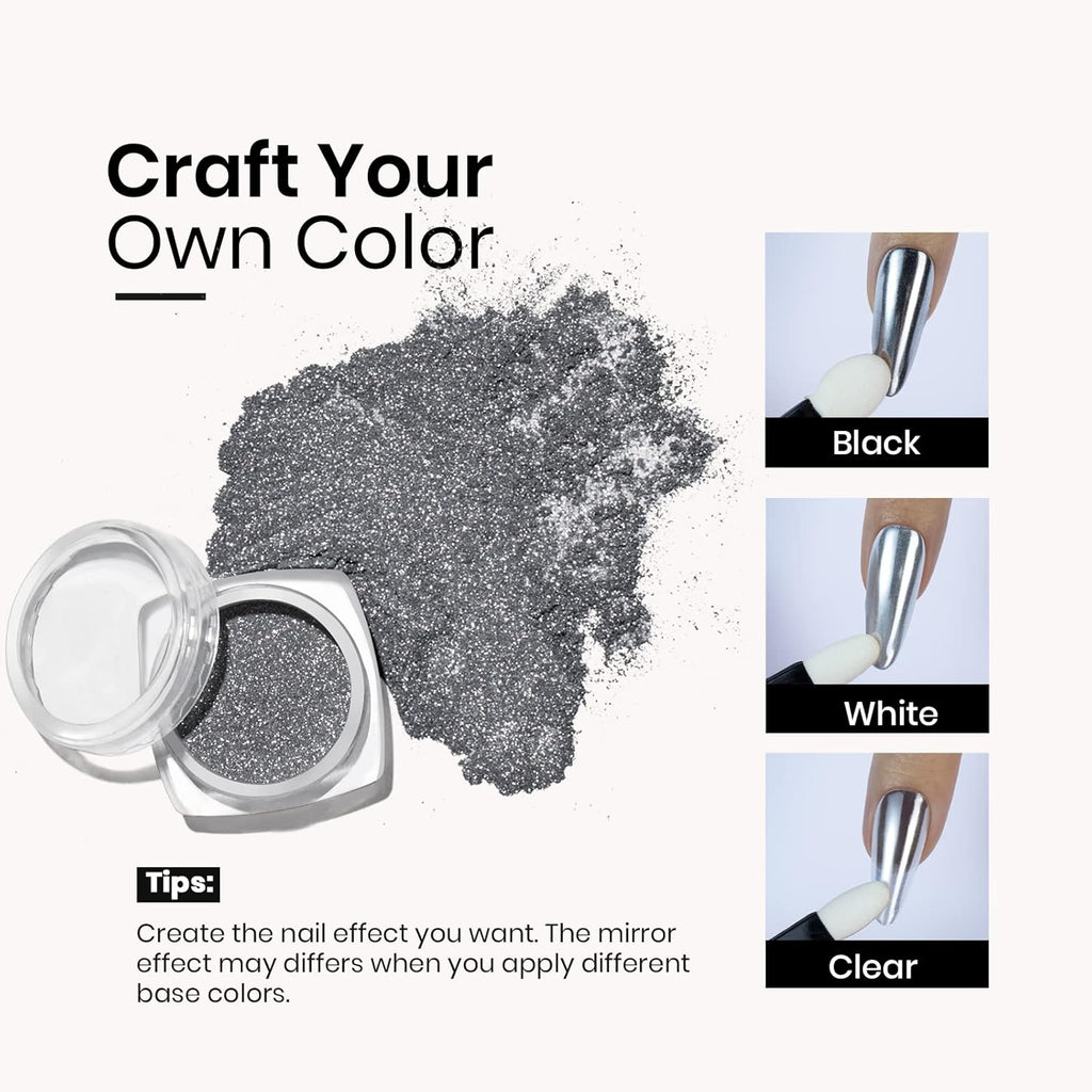 beetles Gel Polish Sliver Chrome Nail Powder, Mirror Metallic Effect Premium Salon Nail Glitter Manicure Pigments for Nail Art Design, 0.04oz/1g