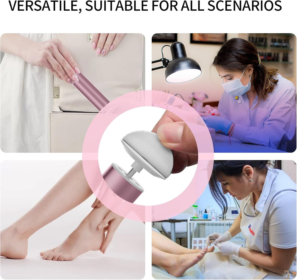 Powerful Electric Foot File & Callus Remover - Over 1-Hour Continuous Use, 360° Rotating Grinder, Foot Drill & Sander, 1200mAh Rechargeable Cordless Pedicure Tool,Foot Grinder(Pink+White)