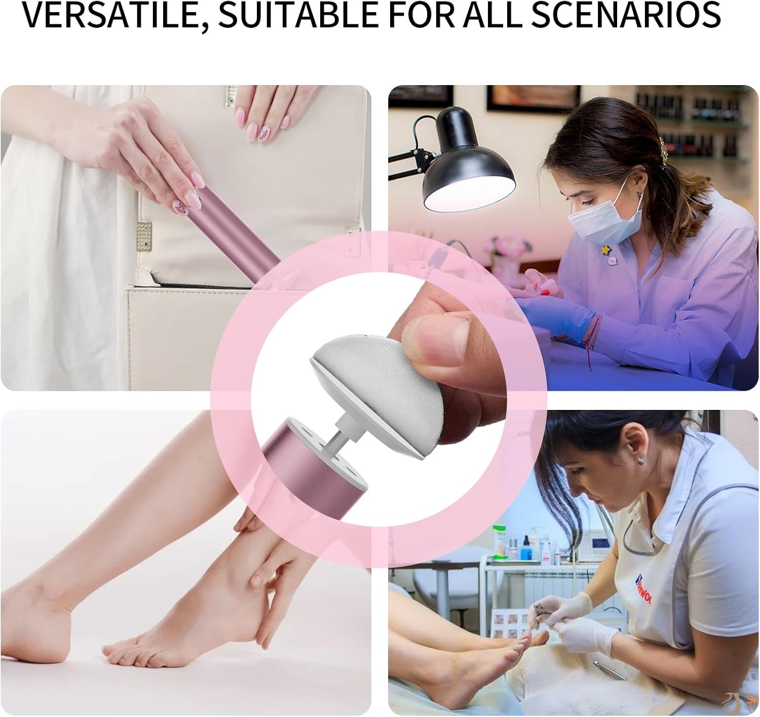 Powerful Electric Foot File & Callus Remover - Over 1-Hour Continuous Use, 360° Rotating Grinder, Foot Drill & Sander, 1200mAh Rechargeable Cordless Pedicure Tool,Foot Grinder(Pink+White)