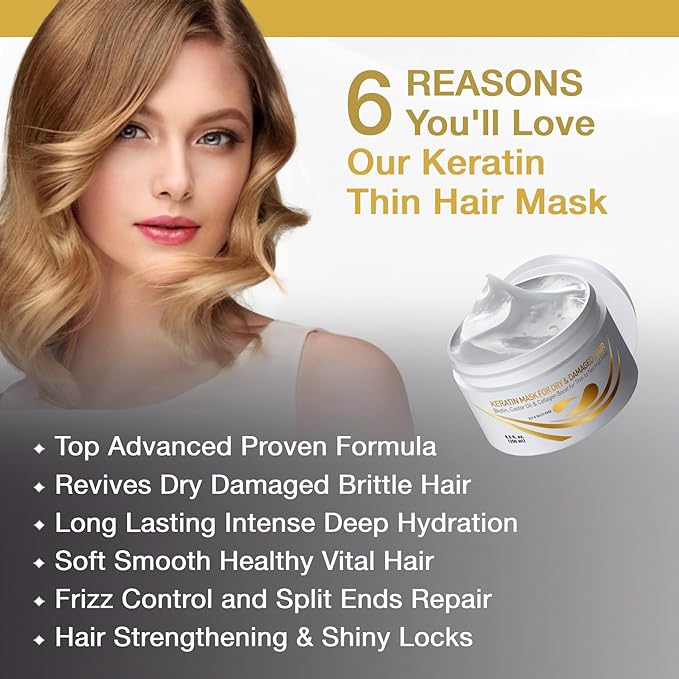 Vitamins Keratin Hair Treatment Kit - Deep Conditioner Mask and Weightless Anti-Frizz Serum for Dry, Damaged, Color-Treated Fine Hair