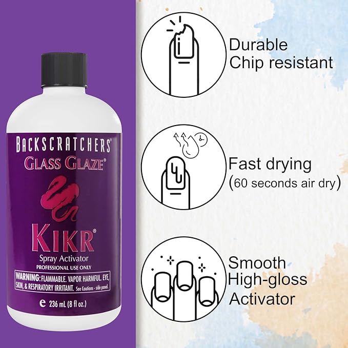 Backscratchers Extreme Glass Glaze Kikr Spray Activator - Quick Dry Nail Resin Mist - 8 Fluid Ounce