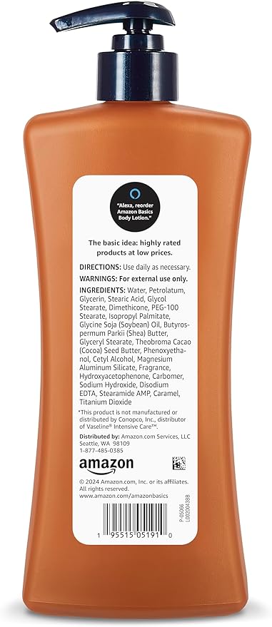 Amazon Basics Cocoa Butter Body Lotion, Lightly Scented, 20.3 Fl Oz, Pack of 1
