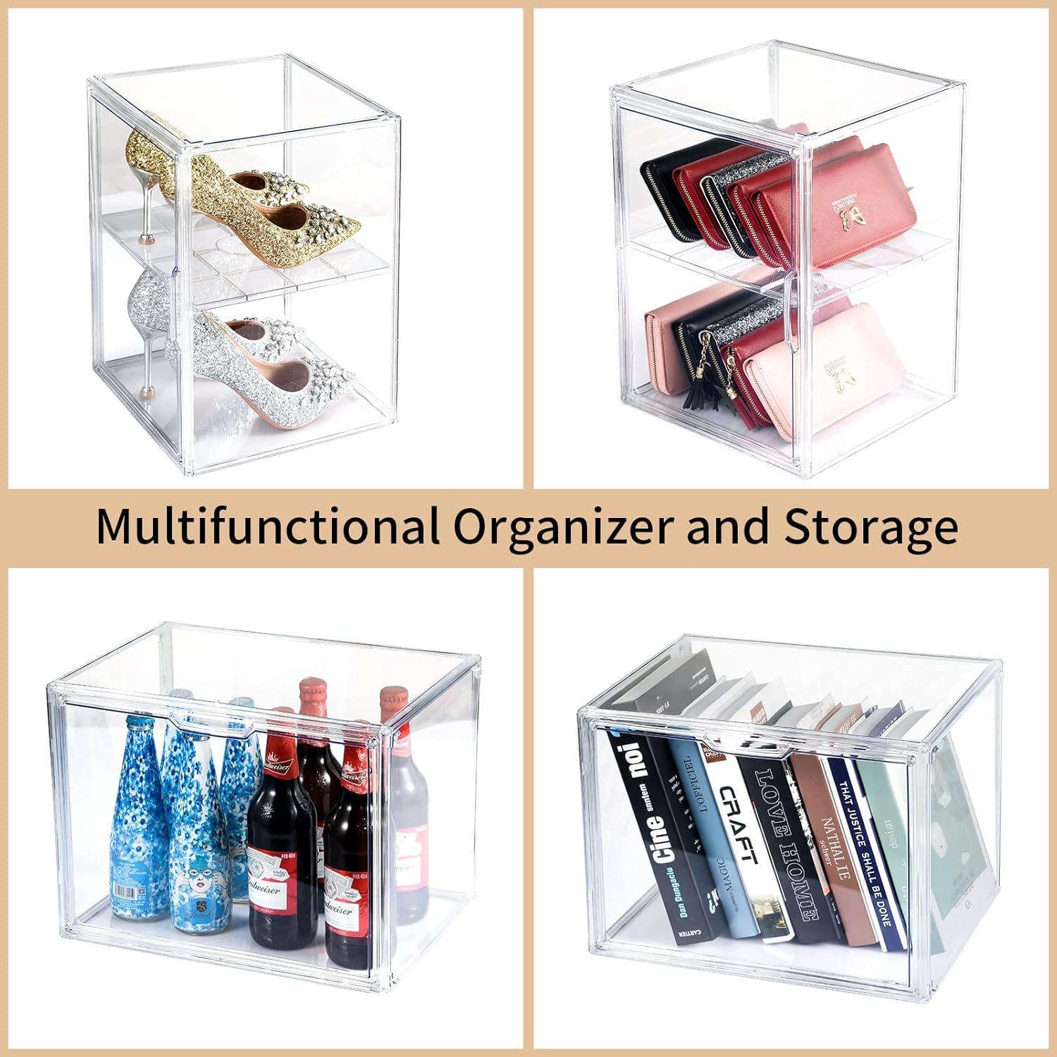 2Pack Makeup Organizer Storage, Large Capactiy Acrylic Bathroom Organizer, Clear Cosmetics Organizer Bins with Division Board for Vanity, Skincare, Countertop Storage and Display Case