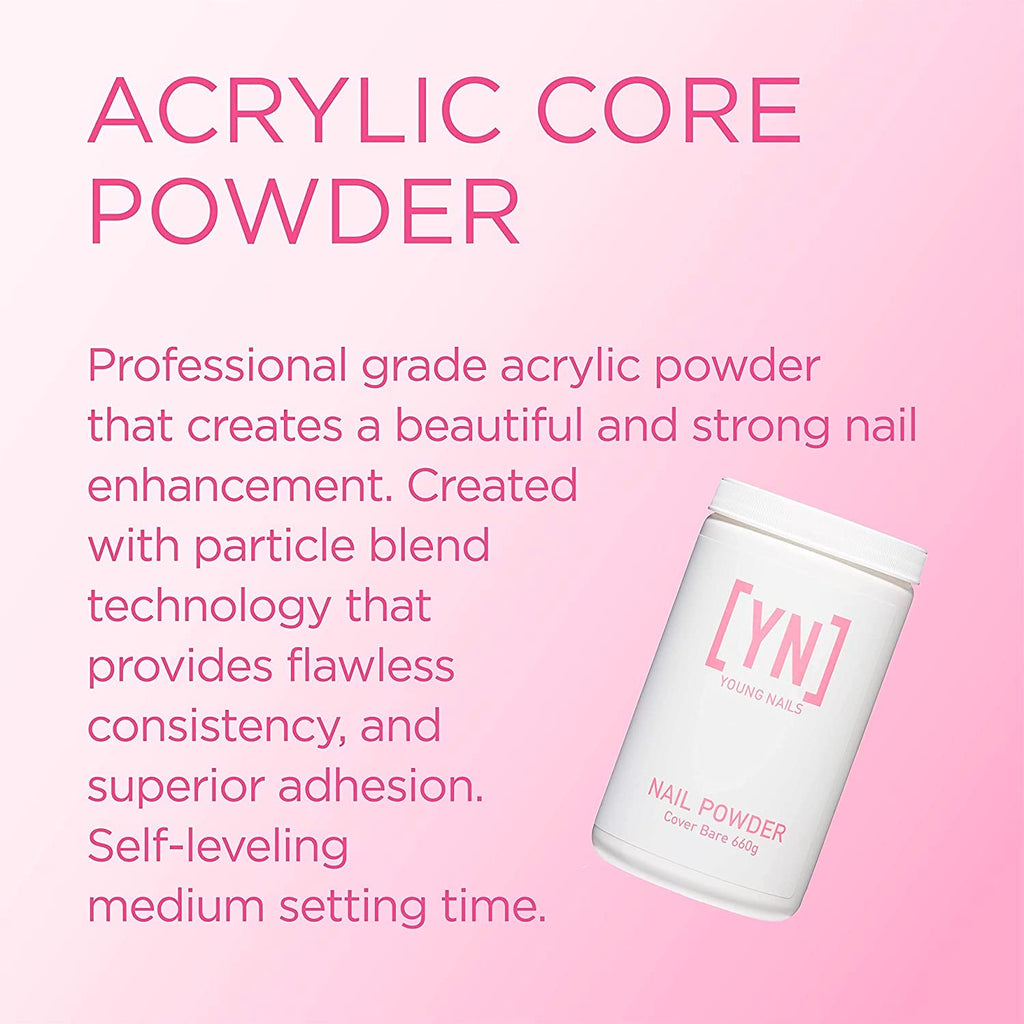 Young Nails Acrylic Core Powder - Self-Leveling Acrylic Nail Powder, Clear Nude Pink White Acrylic Powder for Nail Extenstion, Professional Grade, Superior Adhesion, Color - French Pink, 660g
