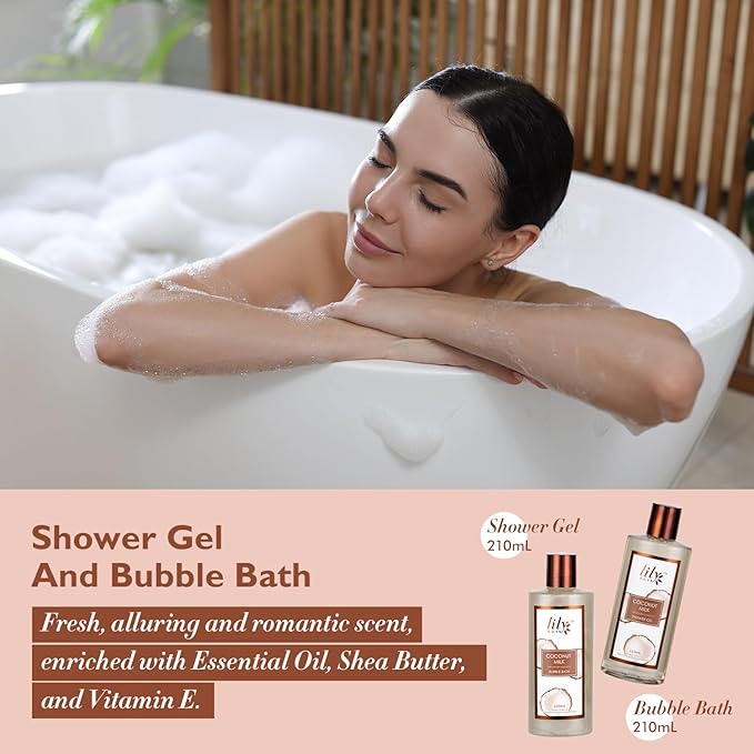 Mothers Day Gifts for Mom Coconut Vanilla Spa Gift Basket for Women 18 Pcs Luxury Bath & Body Set with Shower Gel | Relaxing Self Care Pampering Gifts for Her, Birthday, Christmas, Bridal Shower