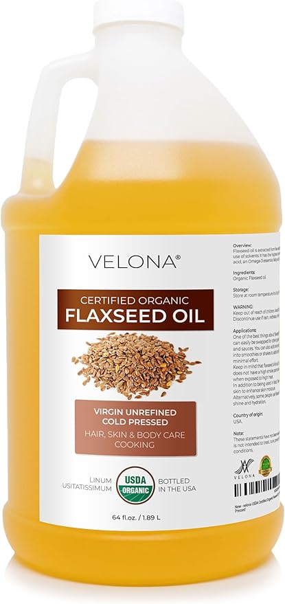 velona USDA Certified Organic Flaxseed Oil - 64 Fl Oz | 100% Pure and Natural Carrier Oil | Unrefined, Cold Pressed |Body, Face & Skin Care | Use Today - Enjoy Results…