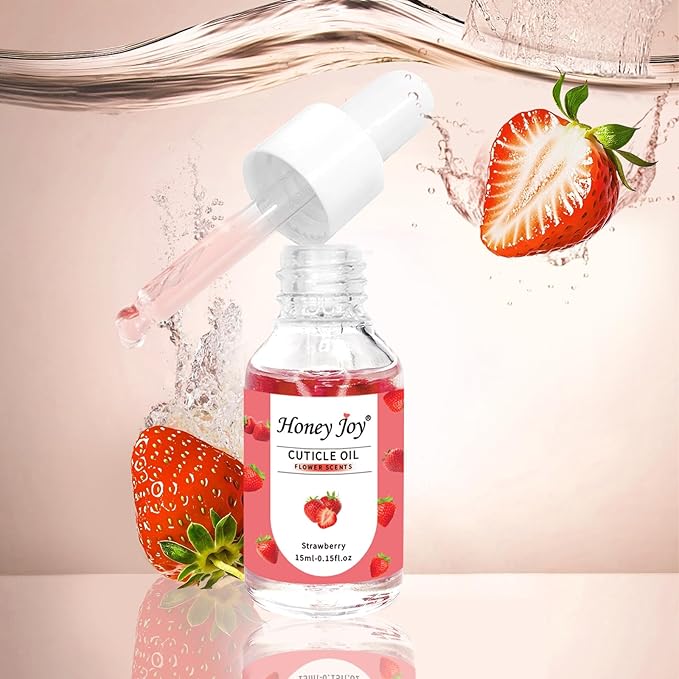 Honey Joy Cuticle Oil for Nails – Nail Oil Cuticle for Nail Care, Cutical Oil for Growth and Strength, Cuticle Oil for Nails, 0.5 fl. oz (Strawberry)