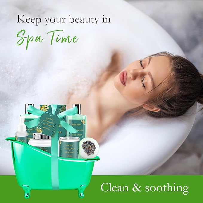 Mother's Day Gift for Mom bath and body Gifts for Her & him Gift Baskets for Women - Saint Roy Eucalyptus & Aloe Vera Scented Birthday Gifts for Women,8 pcs Spa Gift Set, Mother's Father Day