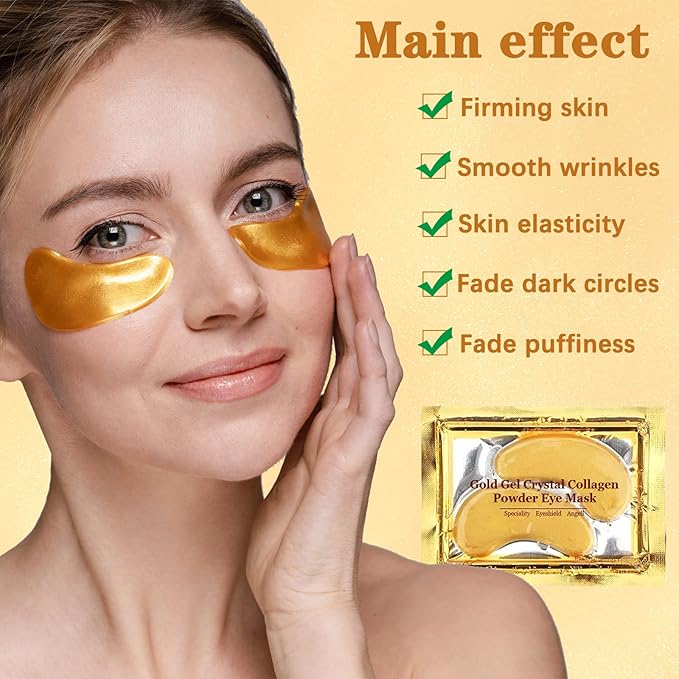 24K Gold Under Eye Patches, 100 Pairs Gold Collagen Under Eye Mask Skincare for Puffiness Eyes Dark Circles Treatments, Rreduce Wrinkles Fine Lines Firm Skin, Spa Salon Estheticians Supplies
