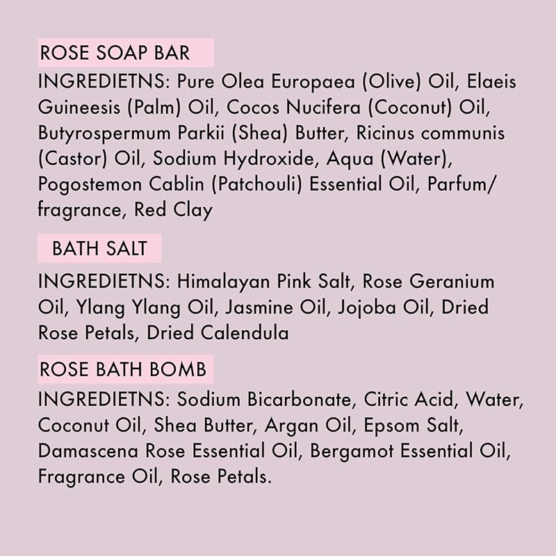 Natural Amor Rose Spa Gifts for Women,4pcs Self Care Box Including Soap Bar, Bath Bomb, Bath Salt,Thank You Gift for Women