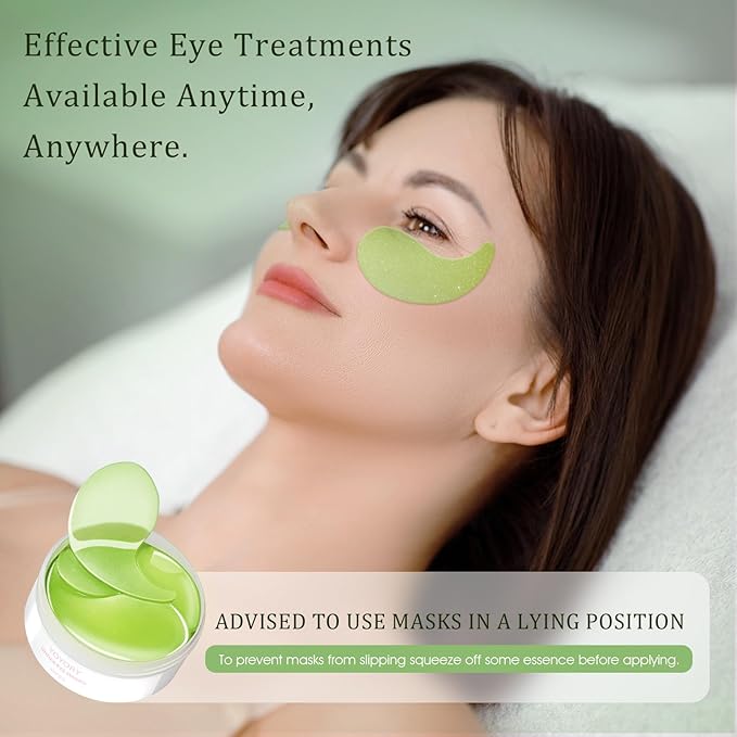 Under Eye Patches Masks - for Dark Circles, Eye bags puffiness Smoothing Skin Care Treatment, and Fade Wrinkles, Fine Lines with Collagen and Hyaluronic Acid for Women and Men, (60 Pcs) Green