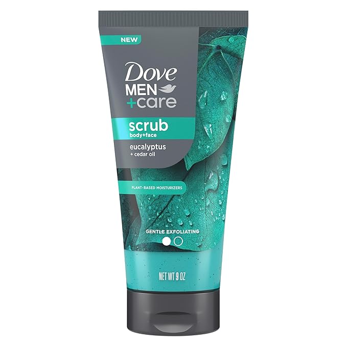 Dove Men+Care Eucalyptus Body and Face Scrub Deeply Exfoliates for Hydrated & Nourished Skin 100% Gentle Cleanser, No Sulfate Cleansers or Parabens