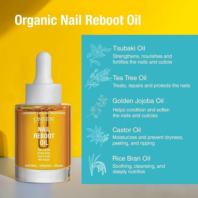 Onsen Secret Nail Reboot Duo - Treatment for Damaged Nails - Natural Nail Care & Cuticle Repair - Visible Results For Perfect Nails, Cuticle Conditioner Cream 30ml & Nail Reboot Oil 30ml