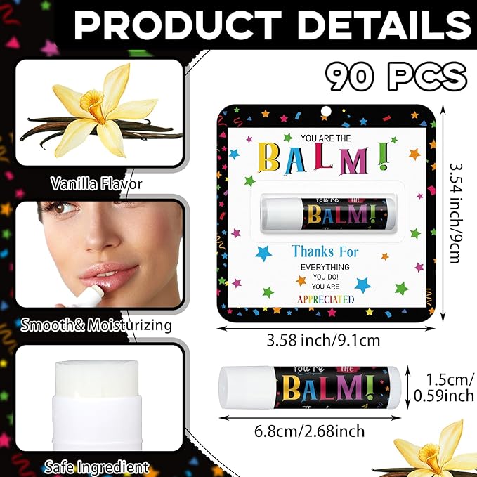 90 Pack Teacher Appreciation Gifts Bulk Lip Balms Employee Staff Team Thank You Gifts Nurse Volunteers Pastor Appreciation Party Gifts Favors for Women Men Coworkers Club You're the Balm