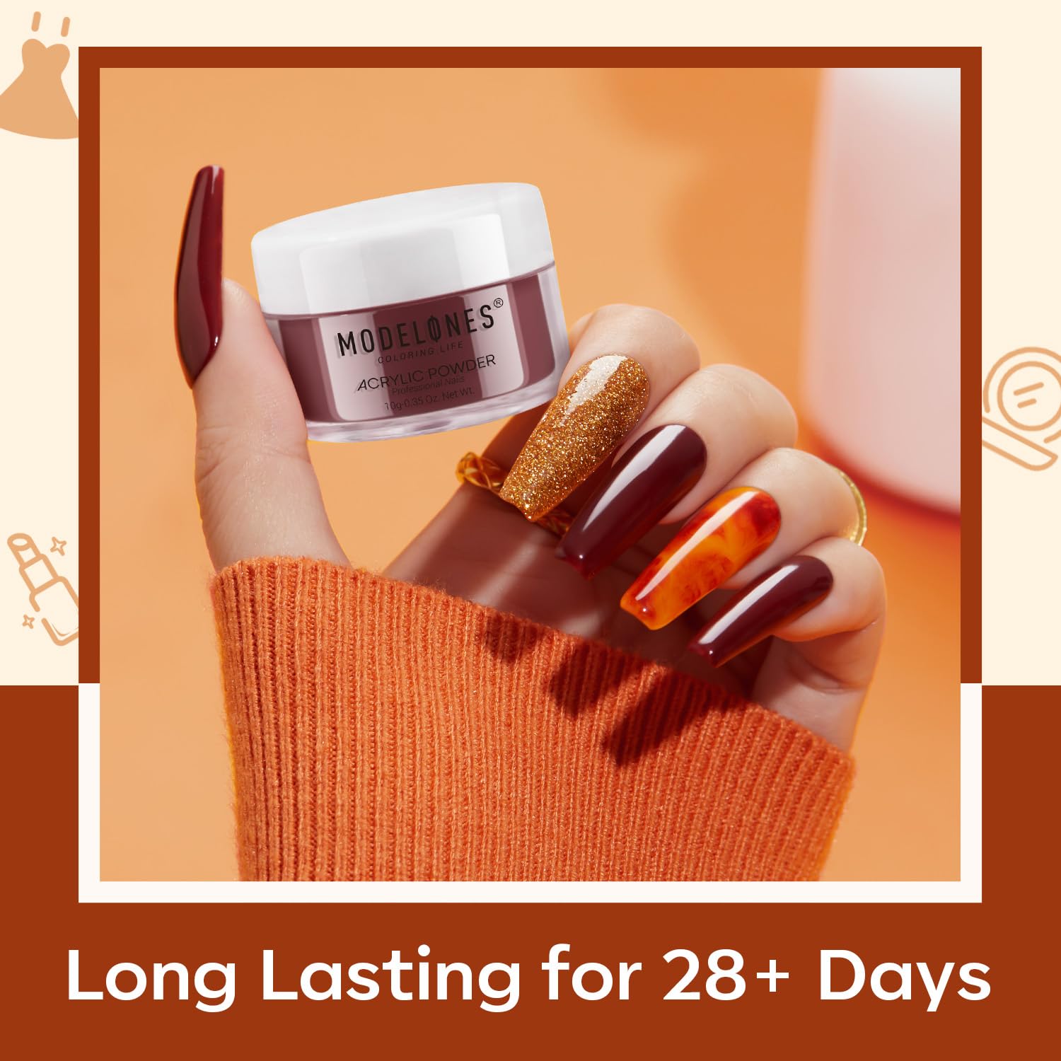 MODELONES 6 Colors Acrylic Powder, Fall Autumn Acrylic Nail Powder Gold Red Yellow Orange Nail Acrylic Powder for Acrylic Nail Art 3D Nail Carving French Nail Extension, Gifts for Women