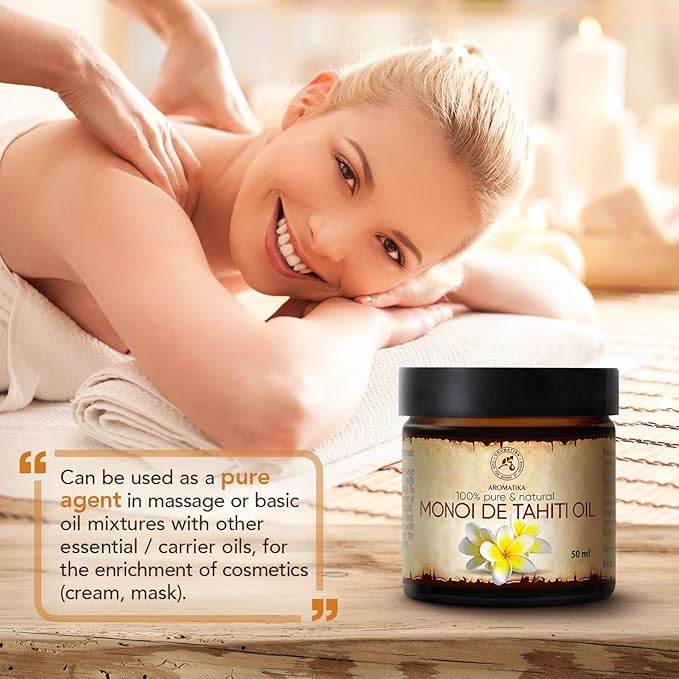 Monoi de Tahiti Carrier Oil 1.7 Fl Oz - Pure & Natural Cold Pressed Monoi Base Oil - Cocos Nucifera - Gardenia Tahitensis - Unrefined Carrier Oil for Essential Oils - Face & Body Care - Massage