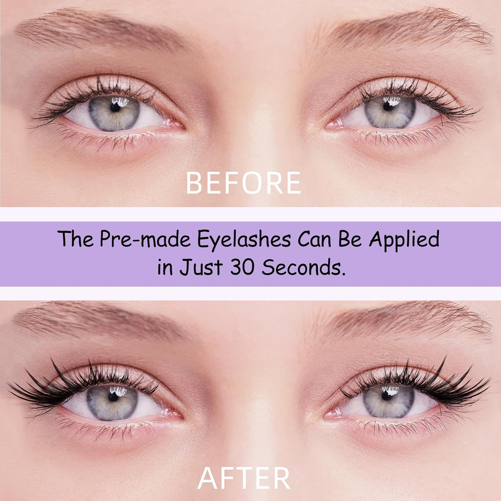 B&Qaugen Lash Clusters Kit Foxy Lash Extension Kit No Lash Map Natural Lash Clusters with Invisible Band 7-16 Eyelash Extension Kit C Curl Lash Kit with Lash Bond and Seal（foxy）