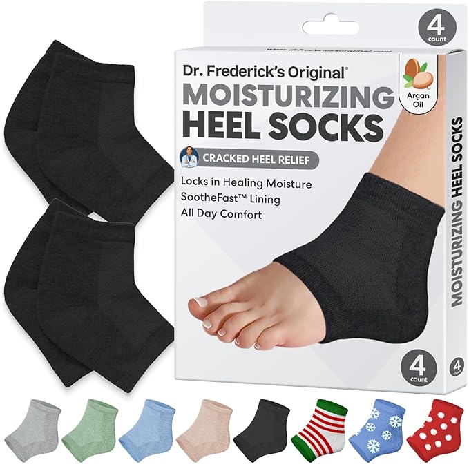 Dr. Frederick's Original Moisturizing Heel Socks for Cracked Heel Treatment - 2 Pairs - Socks for Dry Feet - Cracked Skin Repair & Overnight Hydration - Foot Care for Women & Men - Argan Oil