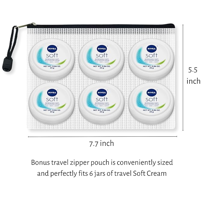 TINY SEED 6-Pack Travel Kit: Soft Cream Travel Size (0.84 oz each). Soft Moisturizing Cream for Face, Hands, and Body. Includes Complimentary Travel Zipper Pouch.