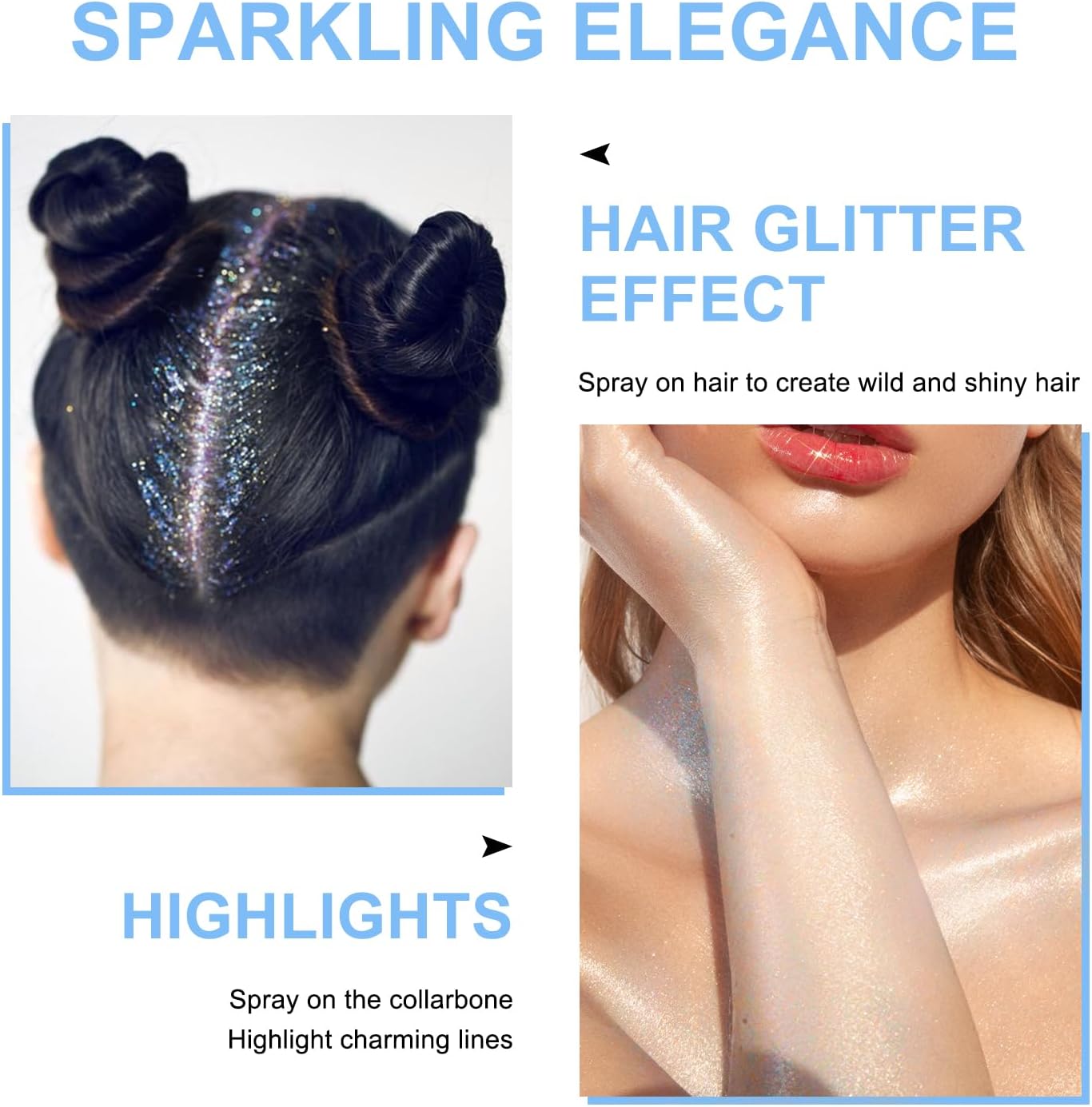 Hair and Body Glitter Spray, Shimmering Powder Sparkle Powder Makeup, Glitter Loose Sparkle Makeup for Body Highlighter,Festival Prom Rave Accessories (Glint-Rainbow)