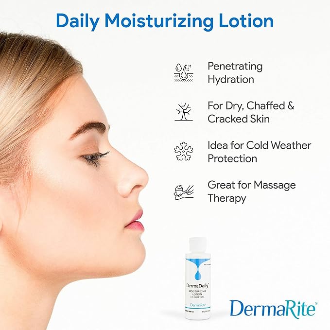 DermaRite DermaDaily Moisturizing Lotion for Hand and Body - Daily Use Skin Moisturizer with Aloe Vera, Non-Greasy Formula - 7.5 oz. Bottle, 1 Count