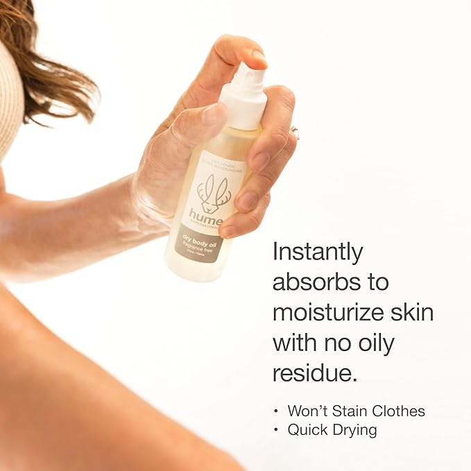HUME SUPERNATURAL Dry Body Oil Spray - Moisturizing Oil for Dry Skin, After Shower Body Oils for Women and Men, Oil Body Spray, Nourishing, Hydration, Glow, Probiotic, Fragrance Free, 1 Pack