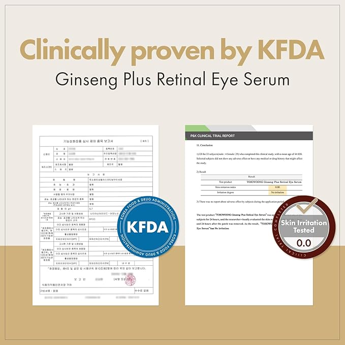 Ginseng Plus Retinal Eye Serum with Retinal Niacinamide Bakuchiol Correction for Puffy Eye Bags Fine Lines Dark Circles Wrinkles, Korean Skin Care, 30ml, 1.01 fl.oz.