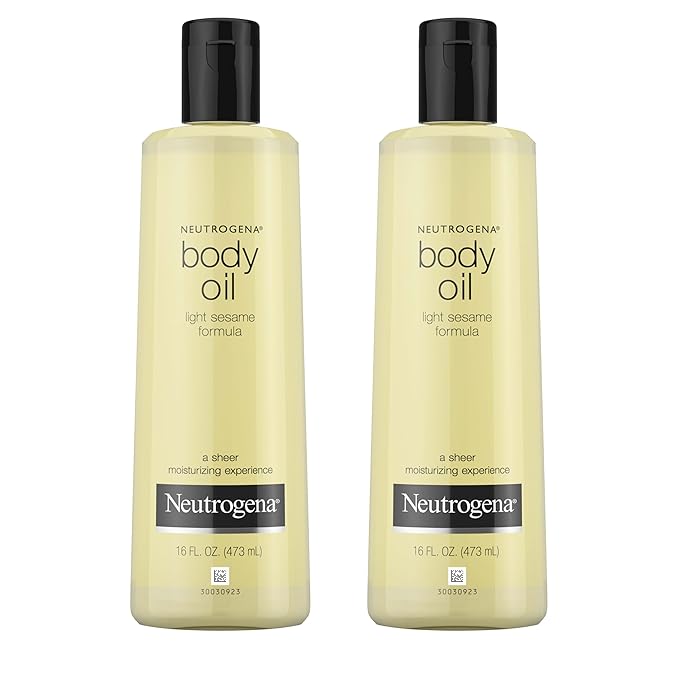 Neutrogena Body Oil Light Sesame Formula, Twin Pack of 16 fl oz, Radiant Glow Moisturizer for Dry Skin, Bath & Shower Oil For Smooth and Hydrated Skin