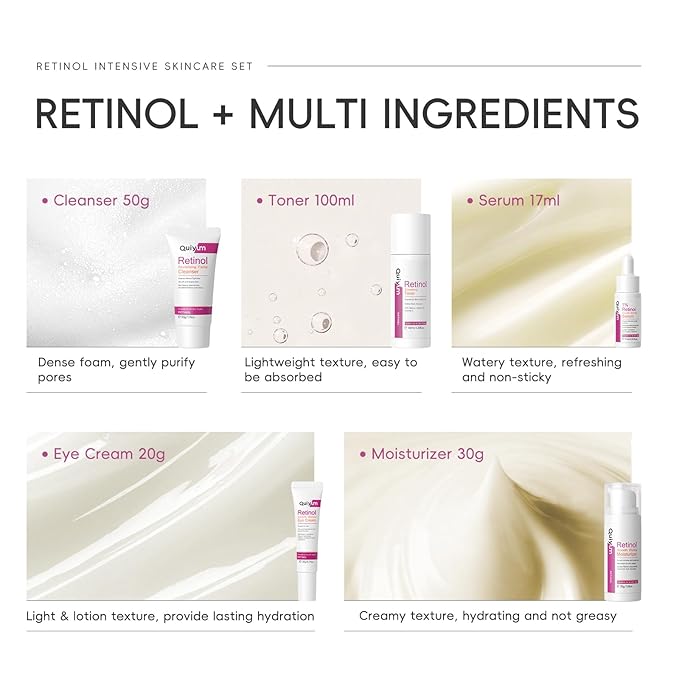 Retinol Skin Care Set, 5 In 1 Skincare Gift with Retinol Serum, Moisturizer, Eye Cream, Cleanser, Toner, Anti Aging Skincare Kit for Women, Mother Day Gifts